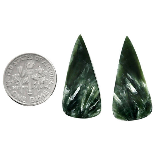 Russian Seraphinite Pair 13.1x28x4 mm Pear Shape Polished Gemstone LS35-04416