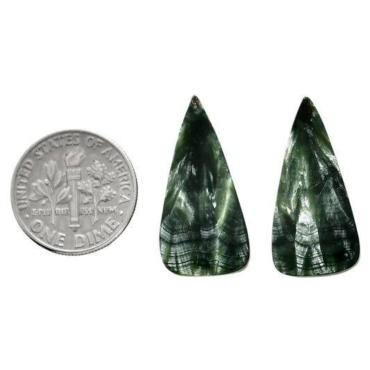 Russian Seraphinite Pair 12.6x25.3x3.5 mm Pear Shape Polished Gemstone LS35-04417