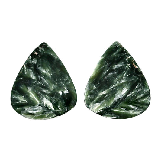 Russian Seraphinite Pair 17x20x4 mm Pear Shape Polished Gemstone LS35-04419