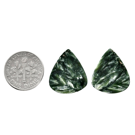 Russian Seraphinite Pair 17x20x4 mm Pear Shape Polished Gemstone LS35-04419