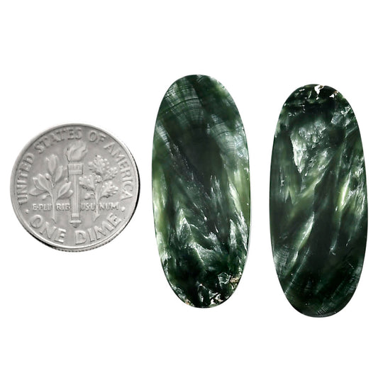 Russian Seraphinite Pair 13.5x31.75x4 mm Oval Shape Polished Gemstone LS35-04421