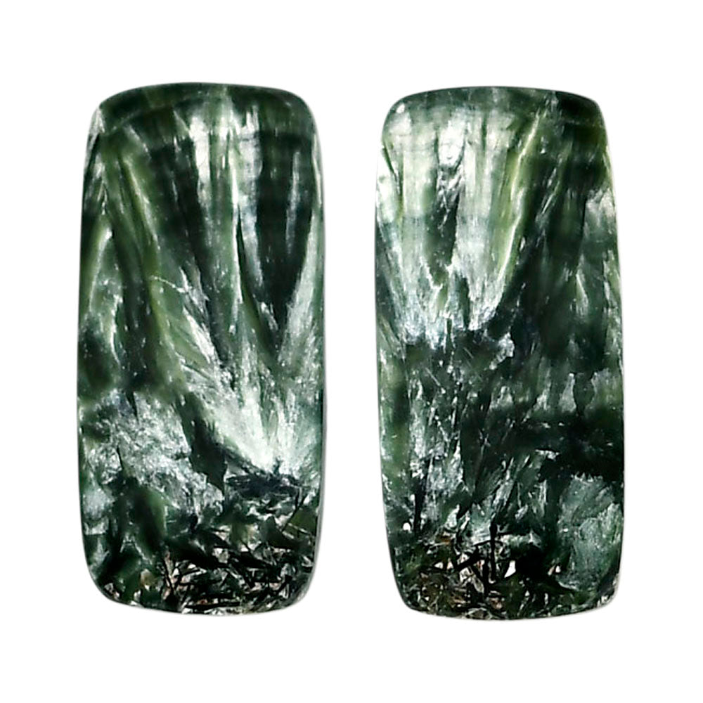 Russian Seraphinite Pair 11.5x24.7x3.5 mm Baguette Shape Polished Gemstone LS35-04431