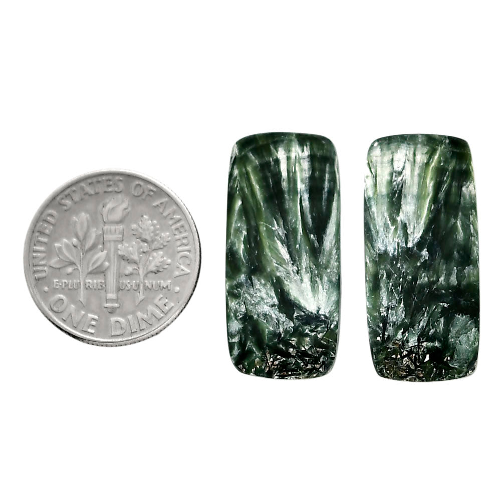 Russian Seraphinite Pair 11.5x24.7x3.5 mm Baguette Shape Polished Gemstone LS35-04431