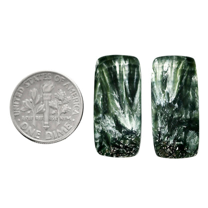 Russian Seraphinite Pair 11.5x24.7x3.5 mm Baguette Shape Polished Gemstone LS35-04431