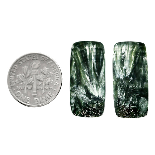 Russian Seraphinite Pair 11.5x24.7x3.5 mm Baguette Shape Polished Gemstone LS35-04431