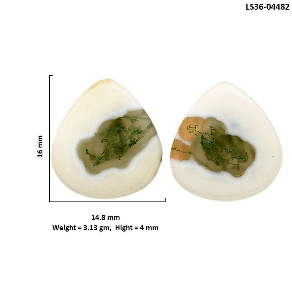 Horse Canyon Moss Agate Pair 14.8x16x4 mm Pear Shape Polished Gemstone LS36-04482