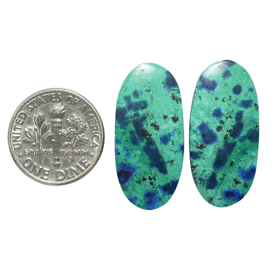 Azurite Chrysocolla Pair 12.7x26.8x3.5 mm Oval Shape Polished Gemstone LS37-07394