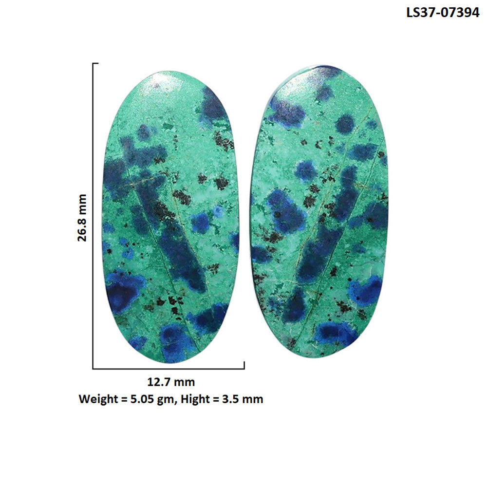 Azurite Chrysocolla Pair 12.7x26.8x3.5 mm Oval Shape Polished Gemstone LS37-07394