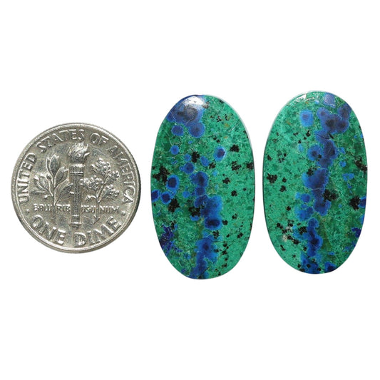 Azurite Chrysocolla Pair 14.3x25x4 mm Oval Shape Polished Gemstone LS37-07395