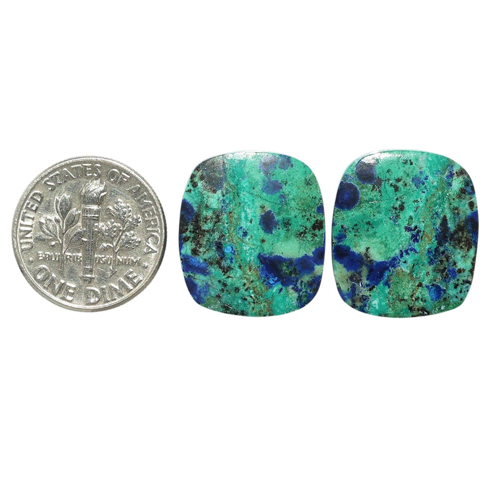 Azurite Chrysocolla Pair 16.1x18.8x4 mm Cushion Shape Polished Gemstone LS37-07396