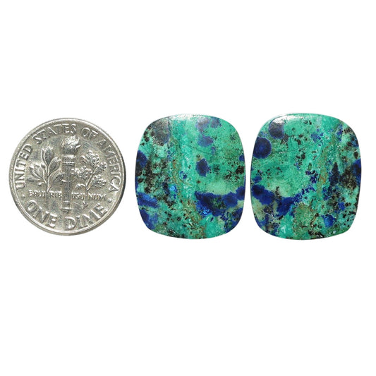 Azurite Chrysocolla Pair 16.1x18.8x4 mm Cushion Shape Polished Gemstone LS37-07396
