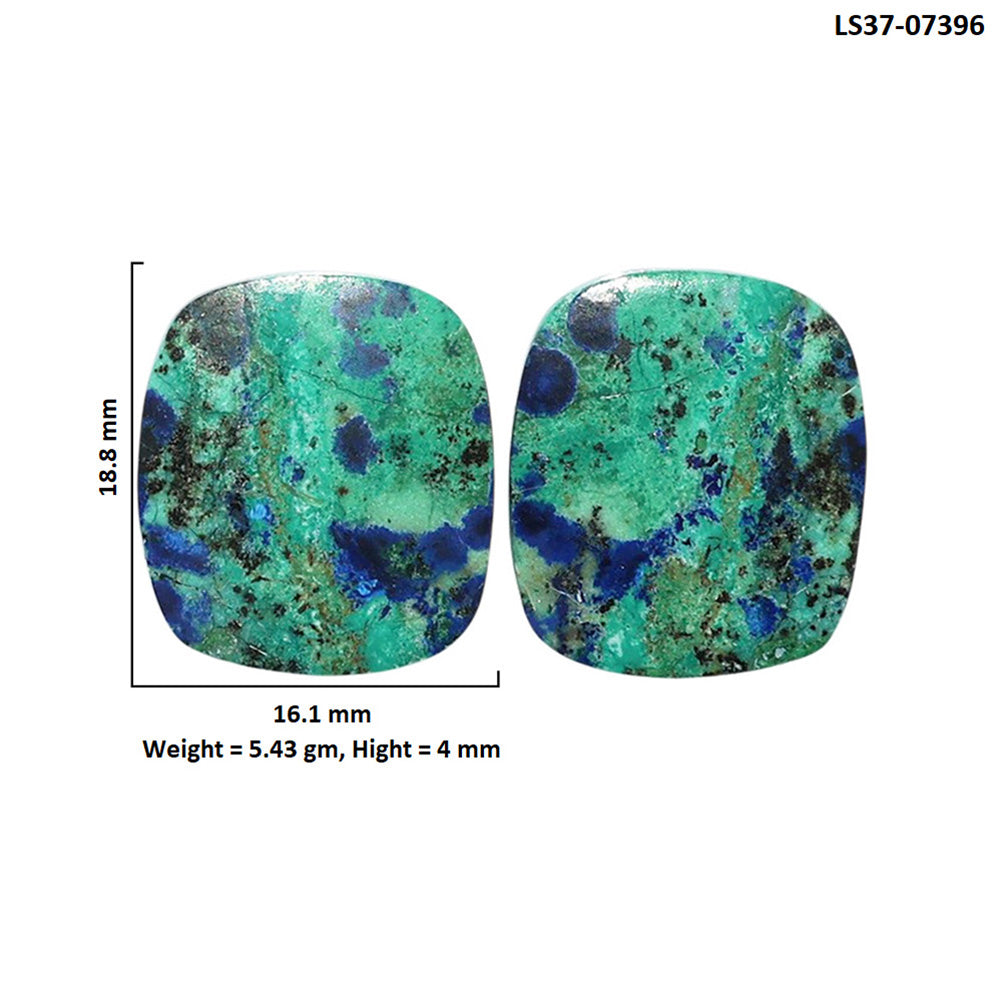 Azurite Chrysocolla Pair 16.1x18.8x4 mm Cushion Shape Polished Gemstone LS37-07396