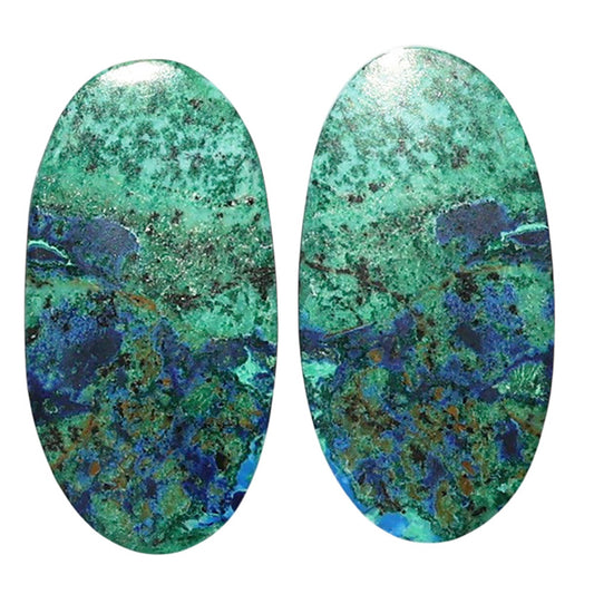 Azurite Chrysocolla Pair 12.9x24.8x4.5 mm Oval Shape Polished Gemstone LS37-07398