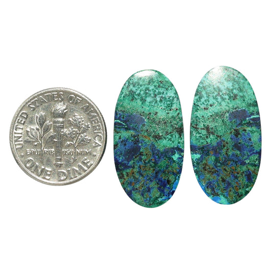 Azurite Chrysocolla Pair 12.9x24.8x4.5 mm Oval Shape Polished Gemstone LS37-07398
