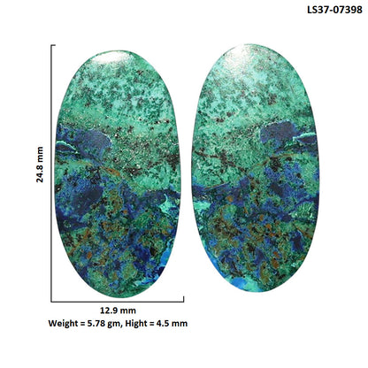 Azurite Chrysocolla Pair 12.9x24.8x4.5 mm Oval Shape Polished Gemstone LS37-07398
