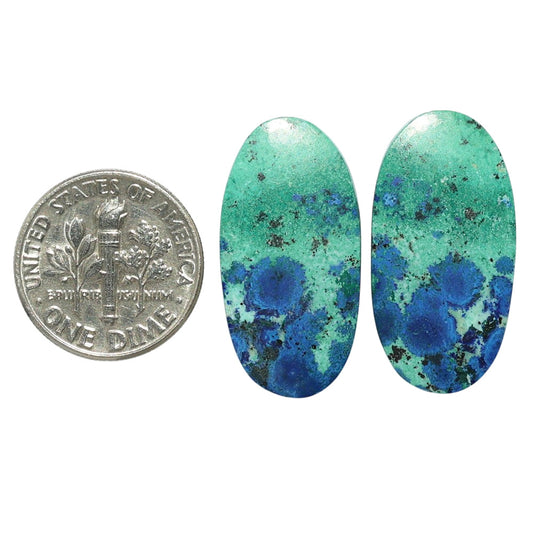 Azurite Chrysocolla Pair 13.4x26.2x3 mm Oval Shape Polished Gemstone LS37-07400
