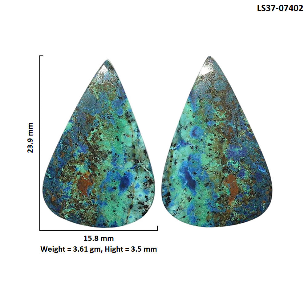 Azurite Chrysocolla Pair 15.8x23.9x3.5 mm Pear Shape Polished Gemstone LS37-07402