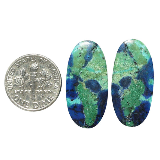 Azurite Chrysocolla Pair 13.1x27x4 mm Oval Shape Polished Gemstone LS37-07403