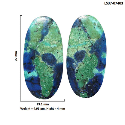 Azurite Chrysocolla Pair 13.1x27x4 mm Oval Shape Polished Gemstone LS37-07403