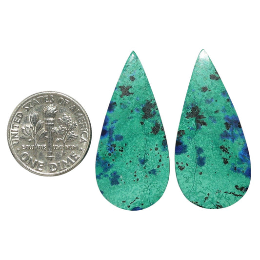 Azurite Chrysocolla Pair 15.6x33.2x4 mm Pear Shape Polished Gemstone LS37-07404