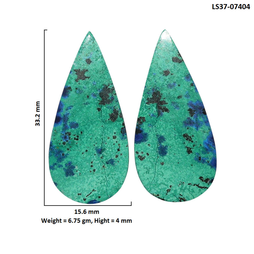 Azurite Chrysocolla Pair 15.6x33.2x4 mm Pear Shape Polished Gemstone LS37-07404