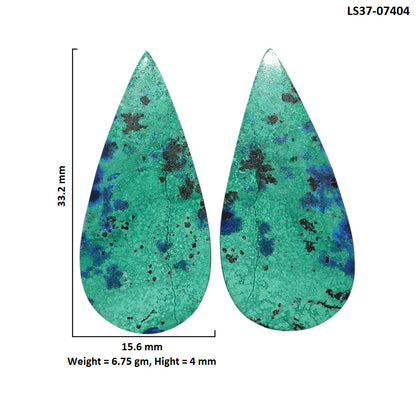 Azurite Chrysocolla Pair 15.6x33.2x4 mm Pear Shape Polished Gemstone LS37-07404