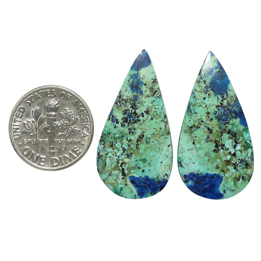 Azurite Chrysocolla Pair 15.8x31x3.2 mm Pear Shape Polished Gemstone LS37-07406