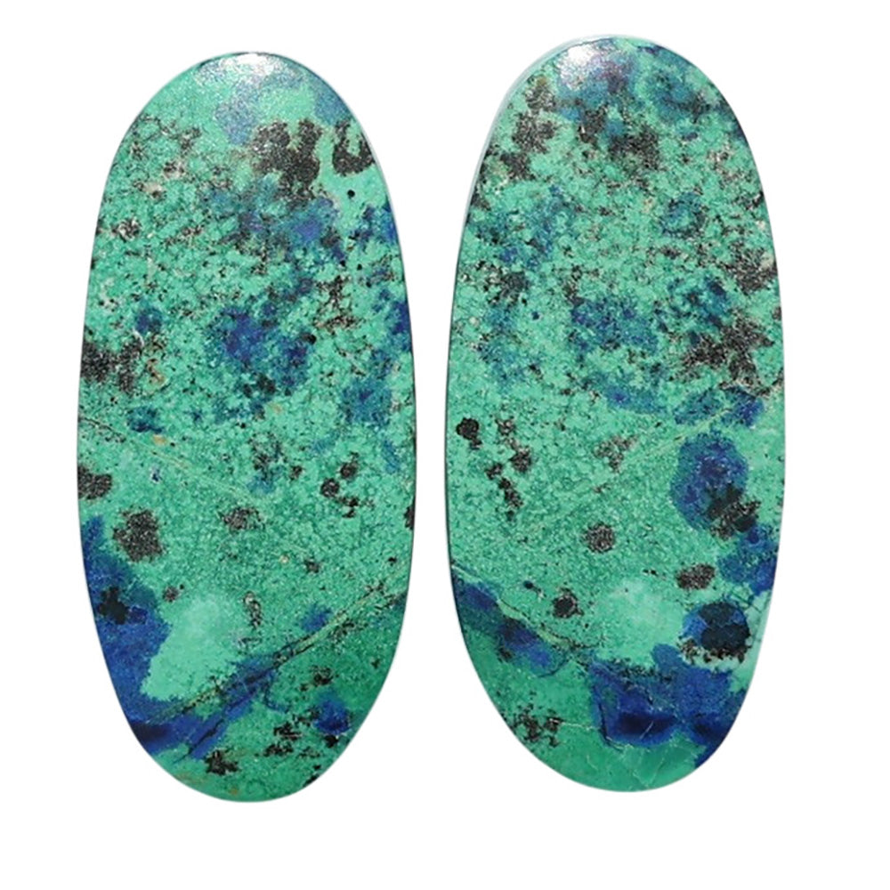 Azurite Chrysocolla Pair 12.5x27.4x3.5 mm Oval Shape Polished Gemstone LS37-07409