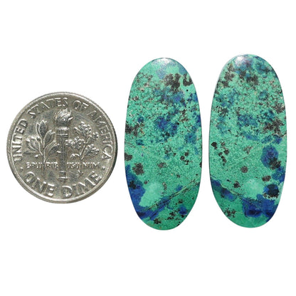 Azurite Chrysocolla Pair 12.5x27.4x3.5 mm Oval Shape Polished Gemstone LS37-07409