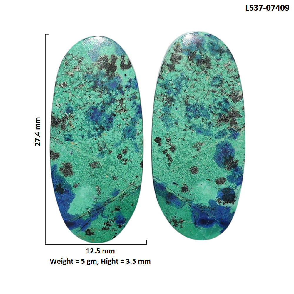 Azurite Chrysocolla Pair 12.5x27.4x3.5 mm Oval Shape Polished Gemstone LS37-07409