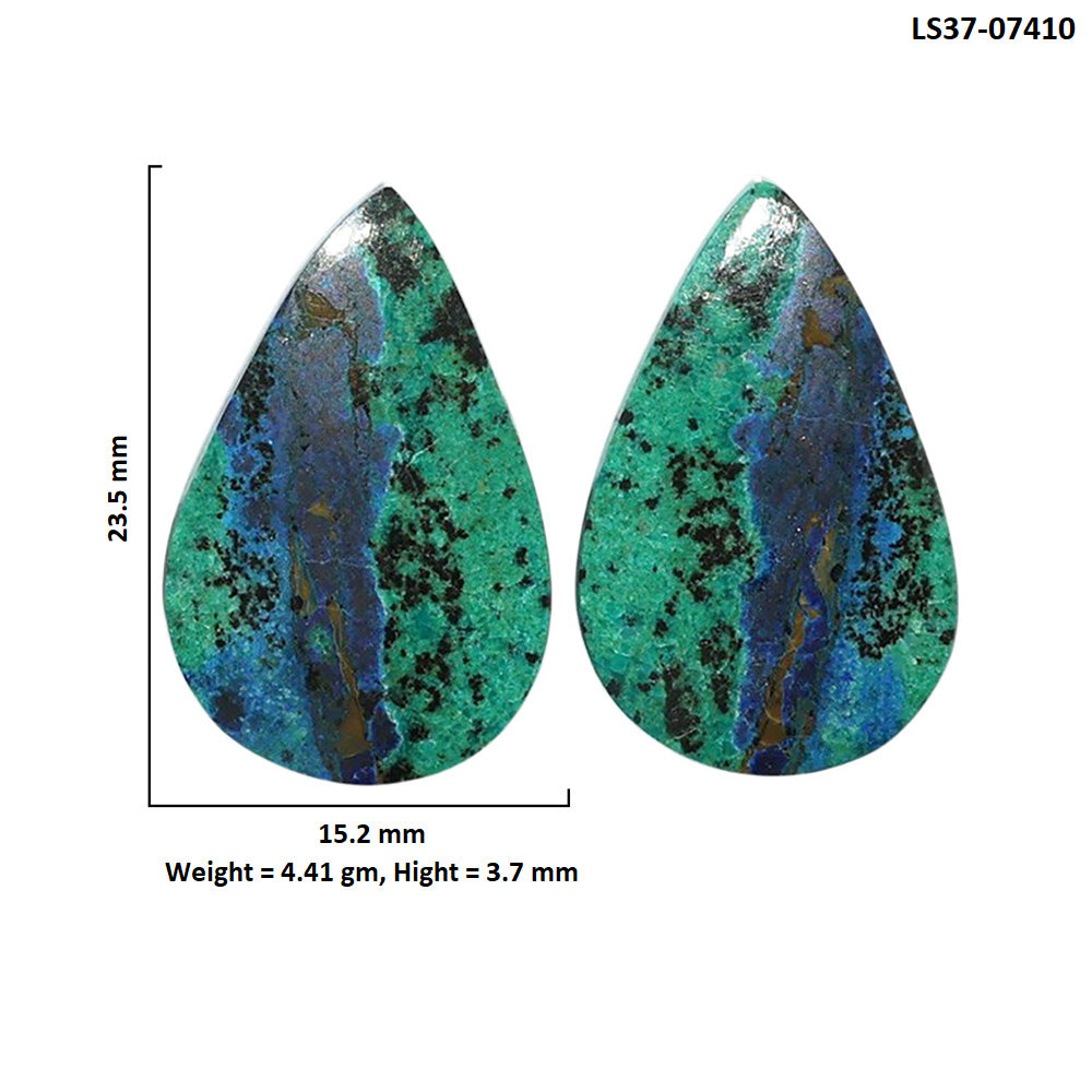 Azurite Chrysocolla Pair 15.2x23.5x3.7 mm Pear Shape Polished Gemstone LS37-07410