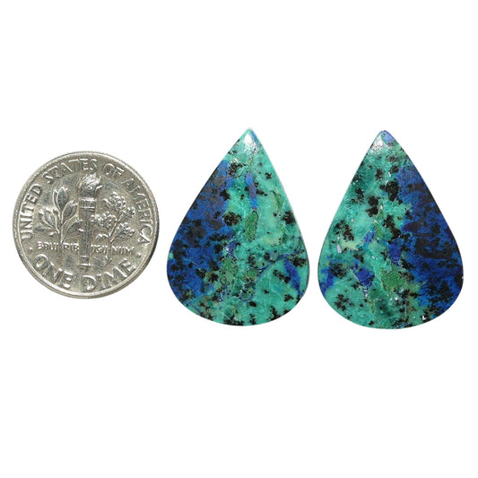 Azurite Chrysocolla Pair 17.3x23.8x4 mm Pear Shape Polished Gemstone LS37-07411
