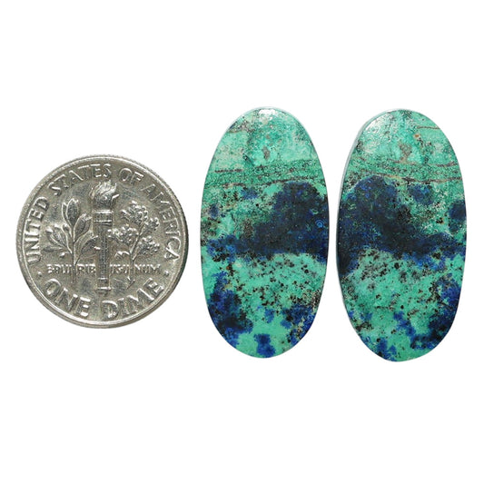 Azurite Chrysocolla Pair 13.2x25.5x4 mm Oval Shape Polished Gemstone LS37-07412