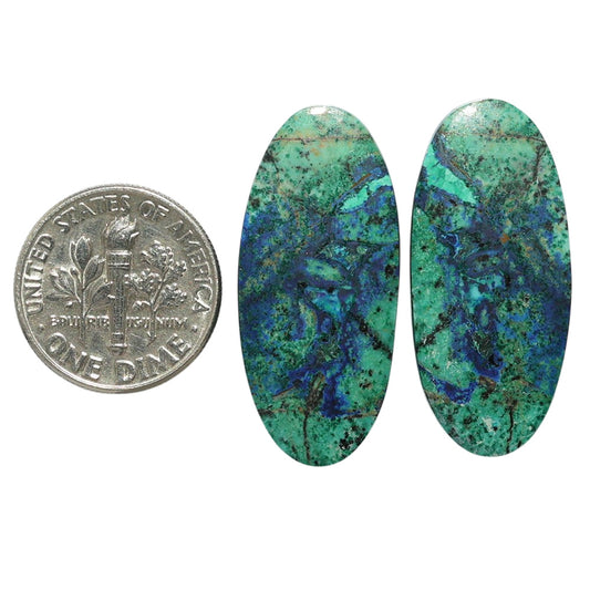Azurite Chrysocolla Pair 13.7x30.3x4 mm Oval Shape Polished Gemstone LS37-07413