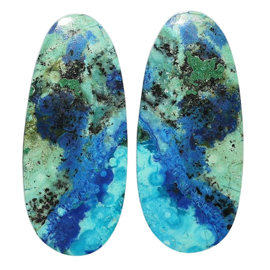 Azurite Chrysocolla Pair 13.5x30.5x4 mm Oval Shape Polished Gemstone LS37-07414