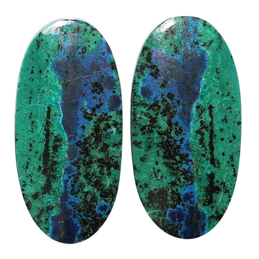 Azurite Chrysocolla Pair 14.3x29x4 mm Oval Shape Polished Gemstone LS37-07415