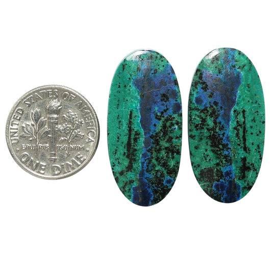 Azurite Chrysocolla Pair 14.3x29x4 mm Oval Shape Polished Gemstone LS37-07415