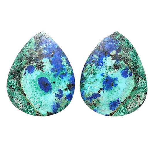 Azurite Chrysocolla Pair 15x19x3.5 mm Pear Shape Polished Gemstone LS37-07416