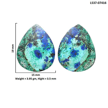 Azurite Chrysocolla Pair 15x19x3.5 mm Pear Shape Polished Gemstone LS37-07416