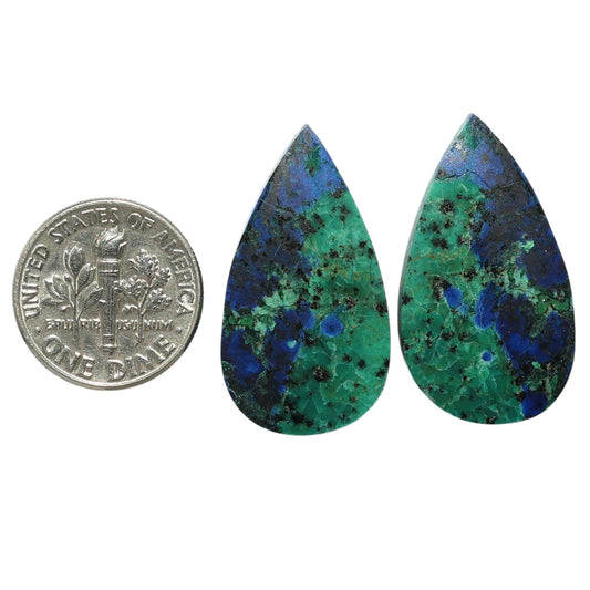 Azurite Chrysocolla Pair 16x28.6x4.2 mm Pear Shape Polished Gemstone LS37-07417