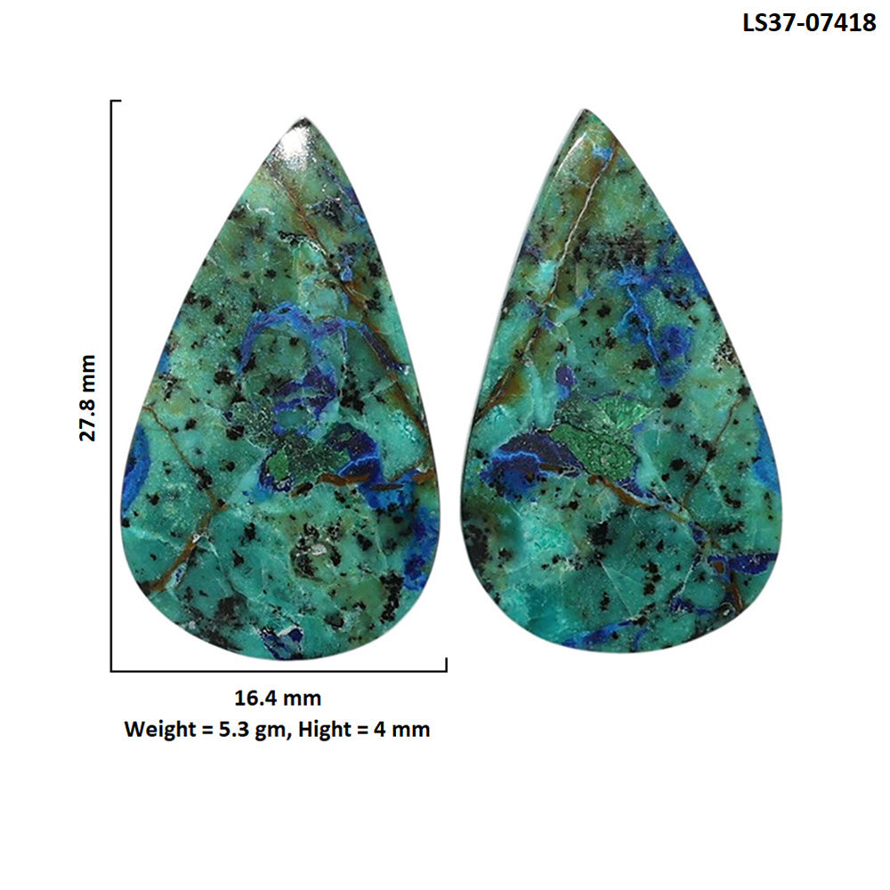 Azurite Chrysocolla Pair 16.4x27.8x4 mm Pear Shape Polished Gemstone LS37-07418