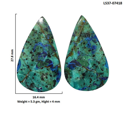 Azurite Chrysocolla Pair 16.4x27.8x4 mm Pear Shape Polished Gemstone LS37-07418