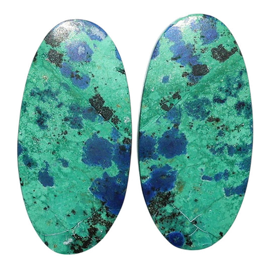 Azurite Chrysocolla Pair 14x28.4x3.5 mm Oval Shape Polished Gemstone LS37-07425