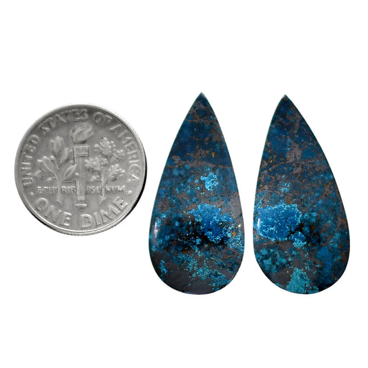 Shattuckite Pair 13x27x4.5 mm Pear Shape Polished Gemstone LS39-04631