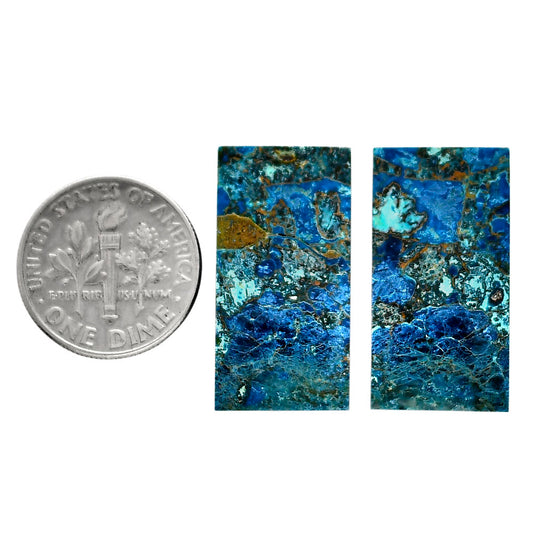 Shattuckite Pair 13.1x25.4x4 mm Baguette Shape Polished Gemstone LS39-04633