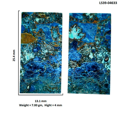 Shattuckite Pair 13.1x25.4x4 mm Baguette Shape Polished Gemstone LS39-04633