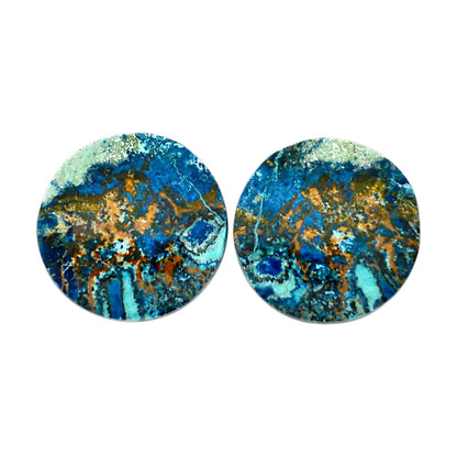 Shattuckite Pair 21.4x21.4x3.5 mm Round Shape Polished Gemstone LS39-04634