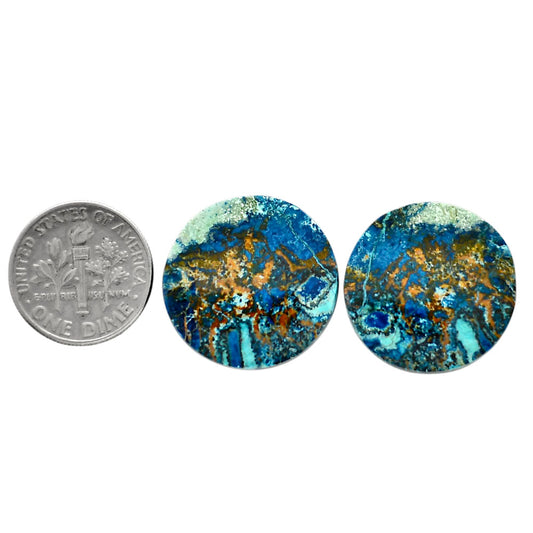 Shattuckite Pair 21.4x21.4x3.5 mm Round Shape Polished Gemstone LS39-04634