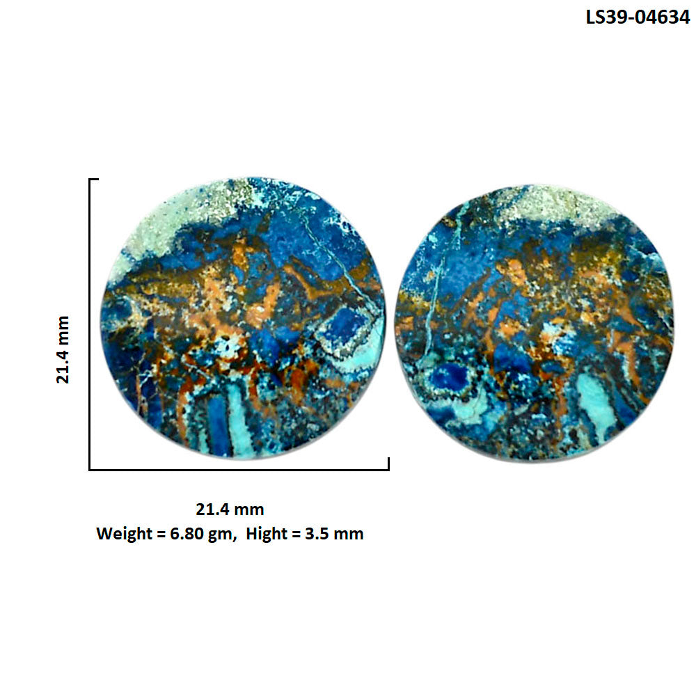 Shattuckite Pair 21.4x21.4x3.5 mm Round Shape Polished Gemstone LS39-04634