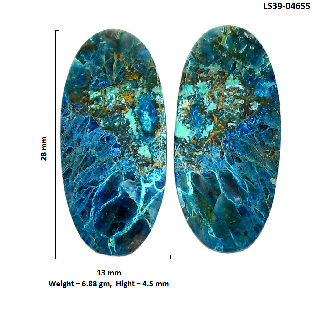 Shattuckite Pair 13x28x4.5 mm Oval Shape Polished Gemstone LS39-04655